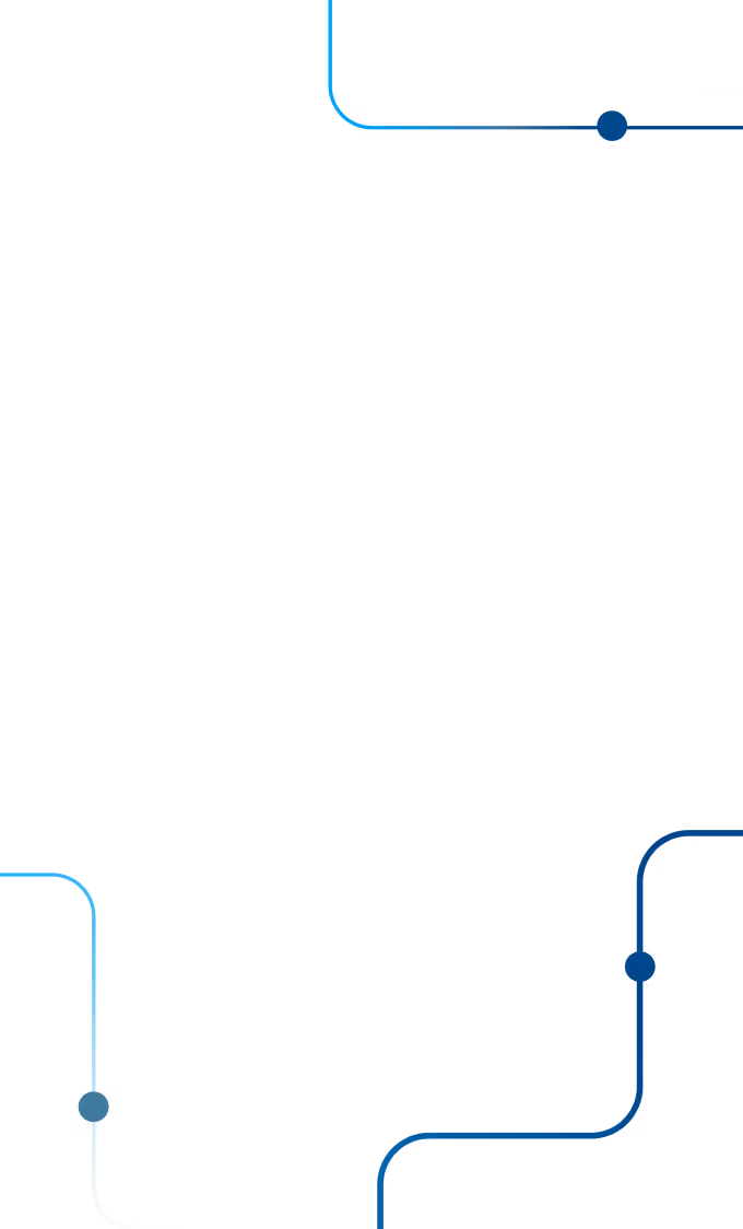 Black background with blue and white curved lines and dots forming a circuit-like pattern around the edges.