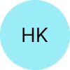 Blue circle with the black letters 'HK' centered.
