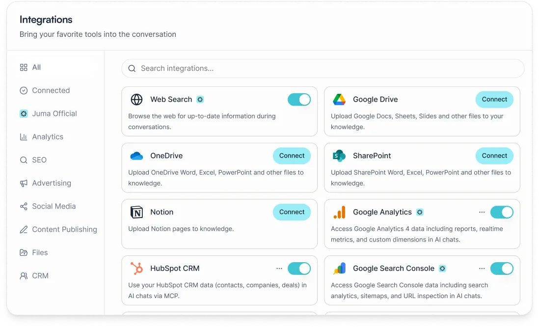 Dashboard of project management interface showing various project cards with titles like Customer Support, LinkedIn Bonanza, Templates, and SEO, each with tags and last used times.