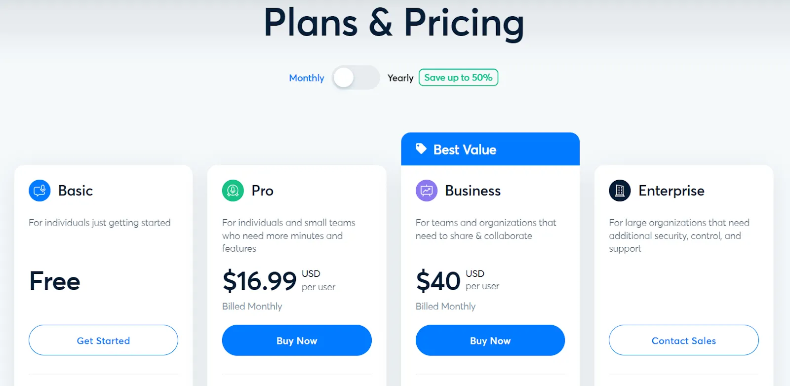 otter.ai pricing plans