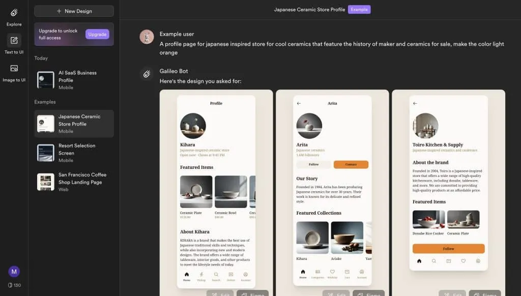 Screenshot from Galileo AI - AI tool for designers