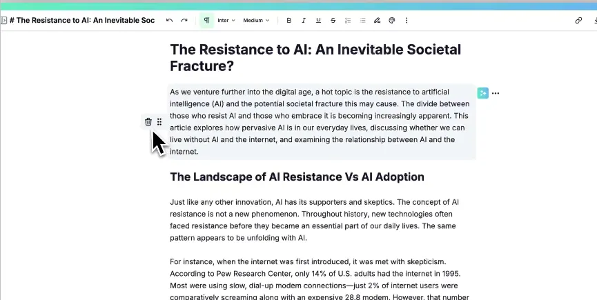 TeamGPT creating content on "The Resistance to AI: An Inevitable Societal Fracture?"