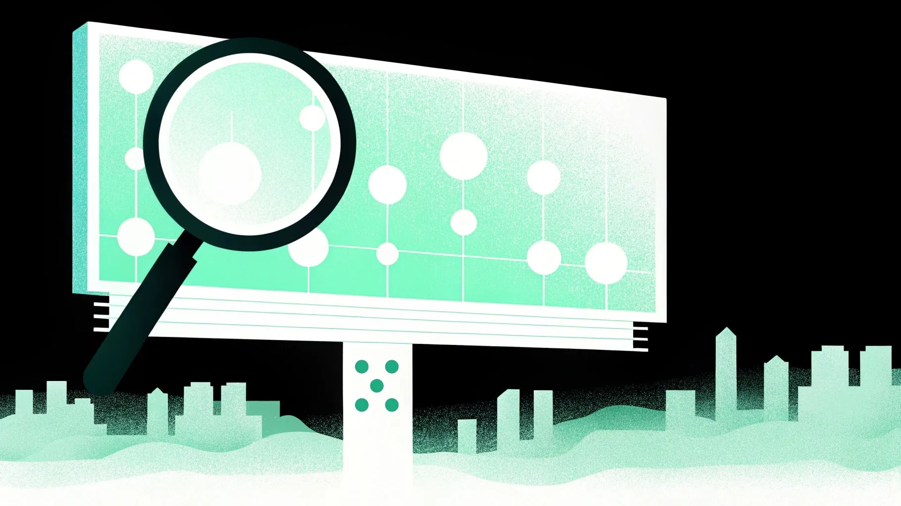 infographic of an animated billboard with magnifying glass