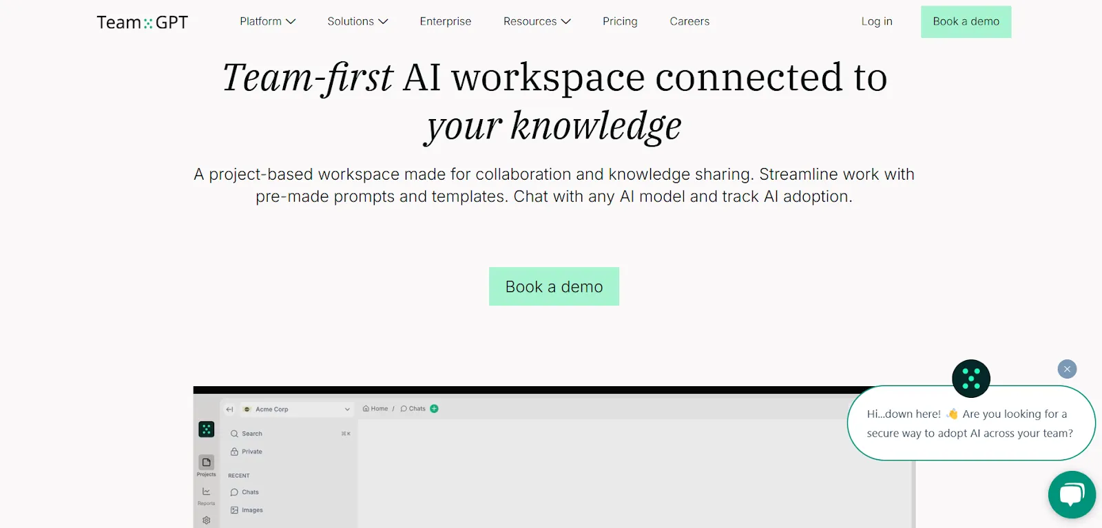 TeamGPT's Landing Page