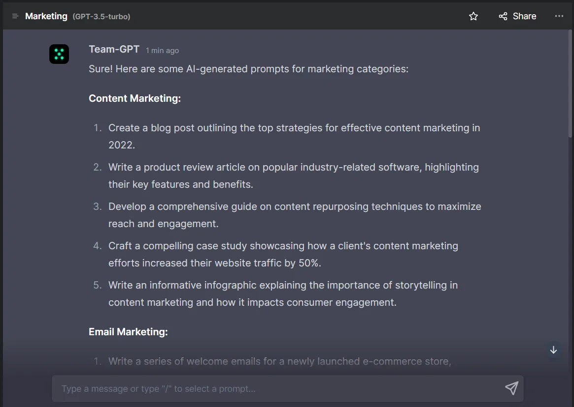 screenshot of chatgpt marketing prompt