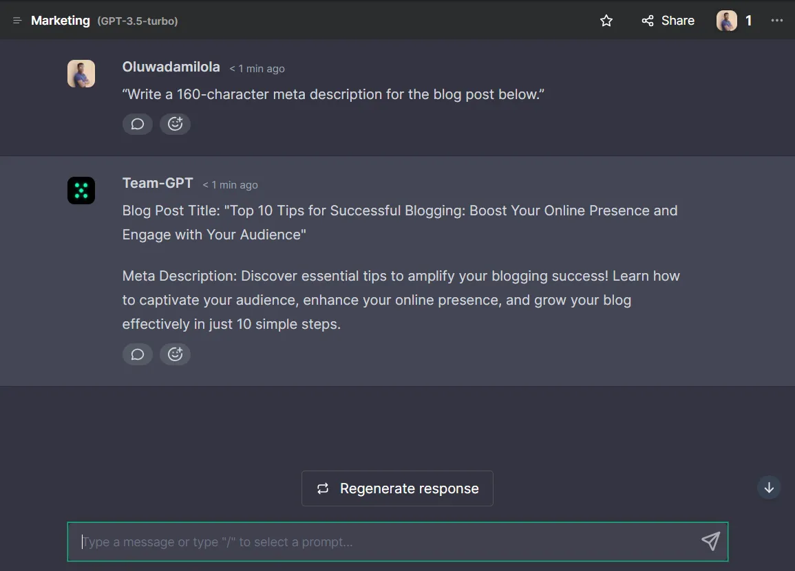 screenshot of writing meta description prompt in chatgpt