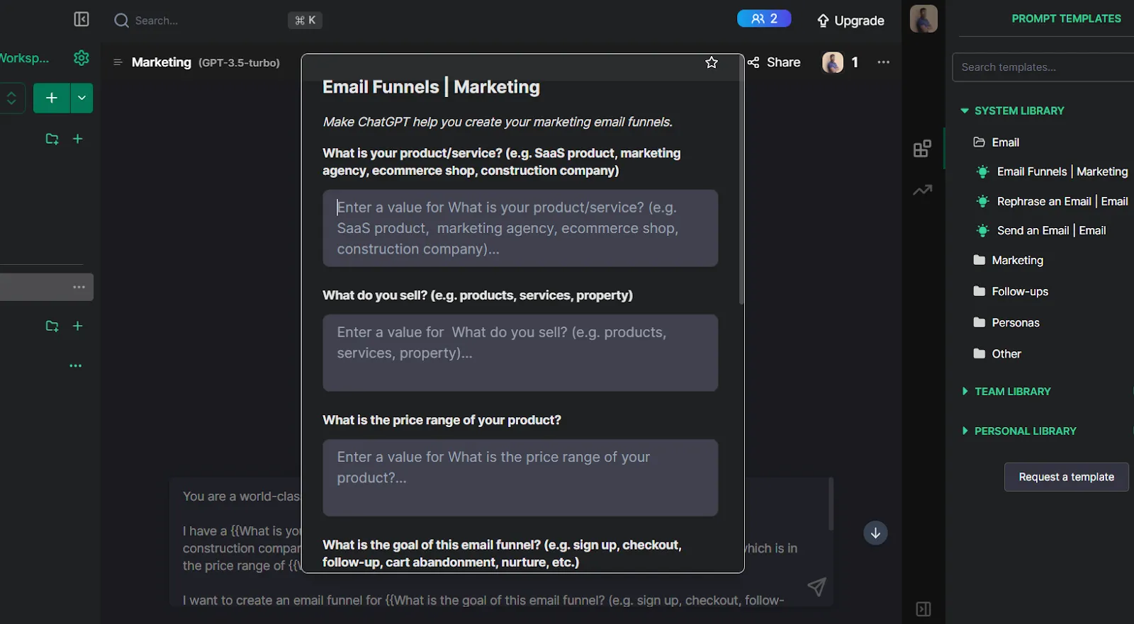 prompt about creating email marketing funnel 