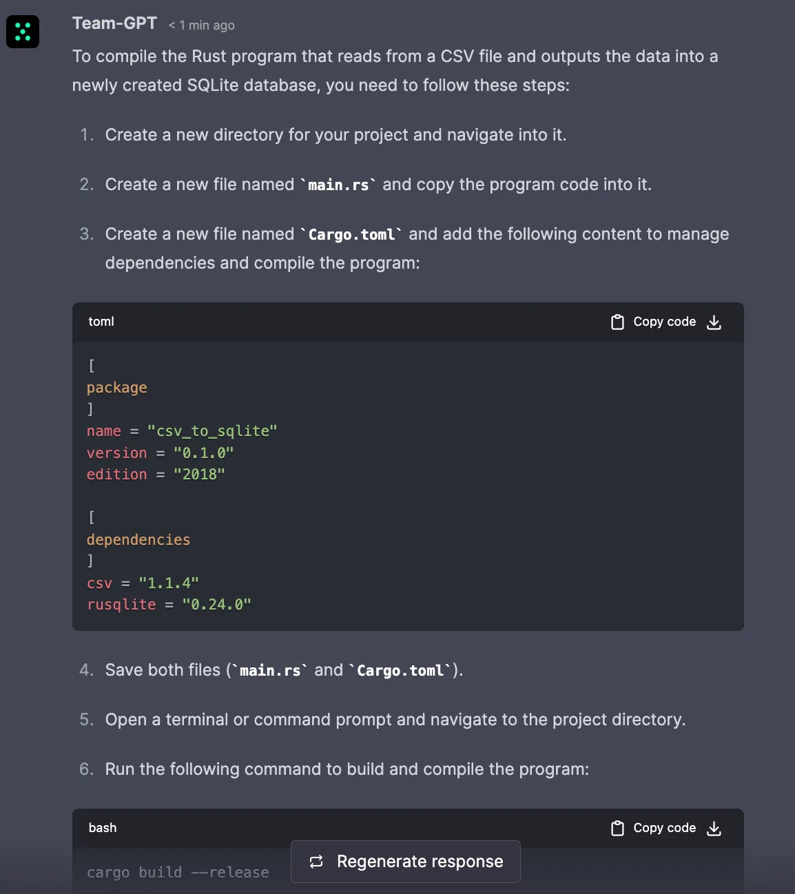 screenshot of code compilation prompt
