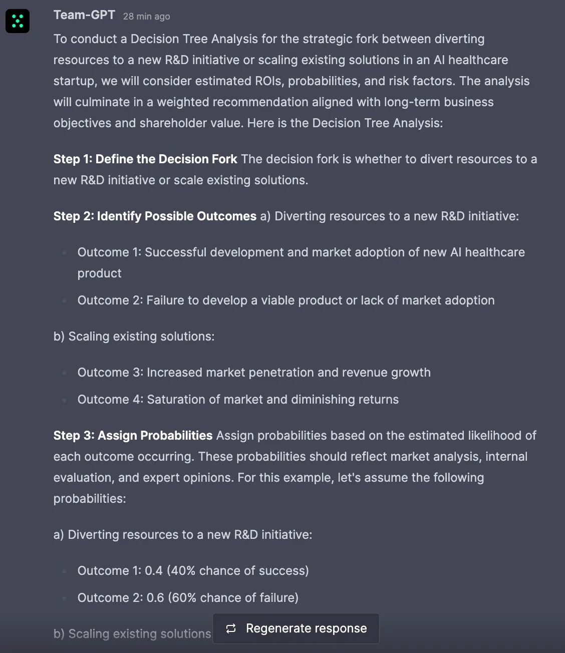 screenshot of prompt for helping with business related decision making