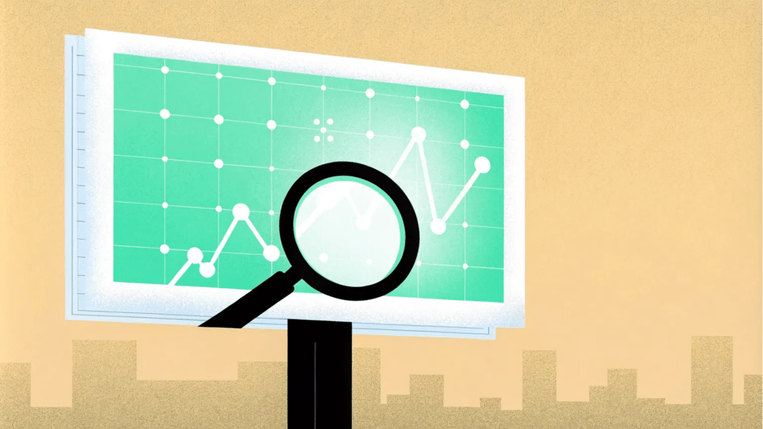 Illustration of a billboard with a magnifying glass