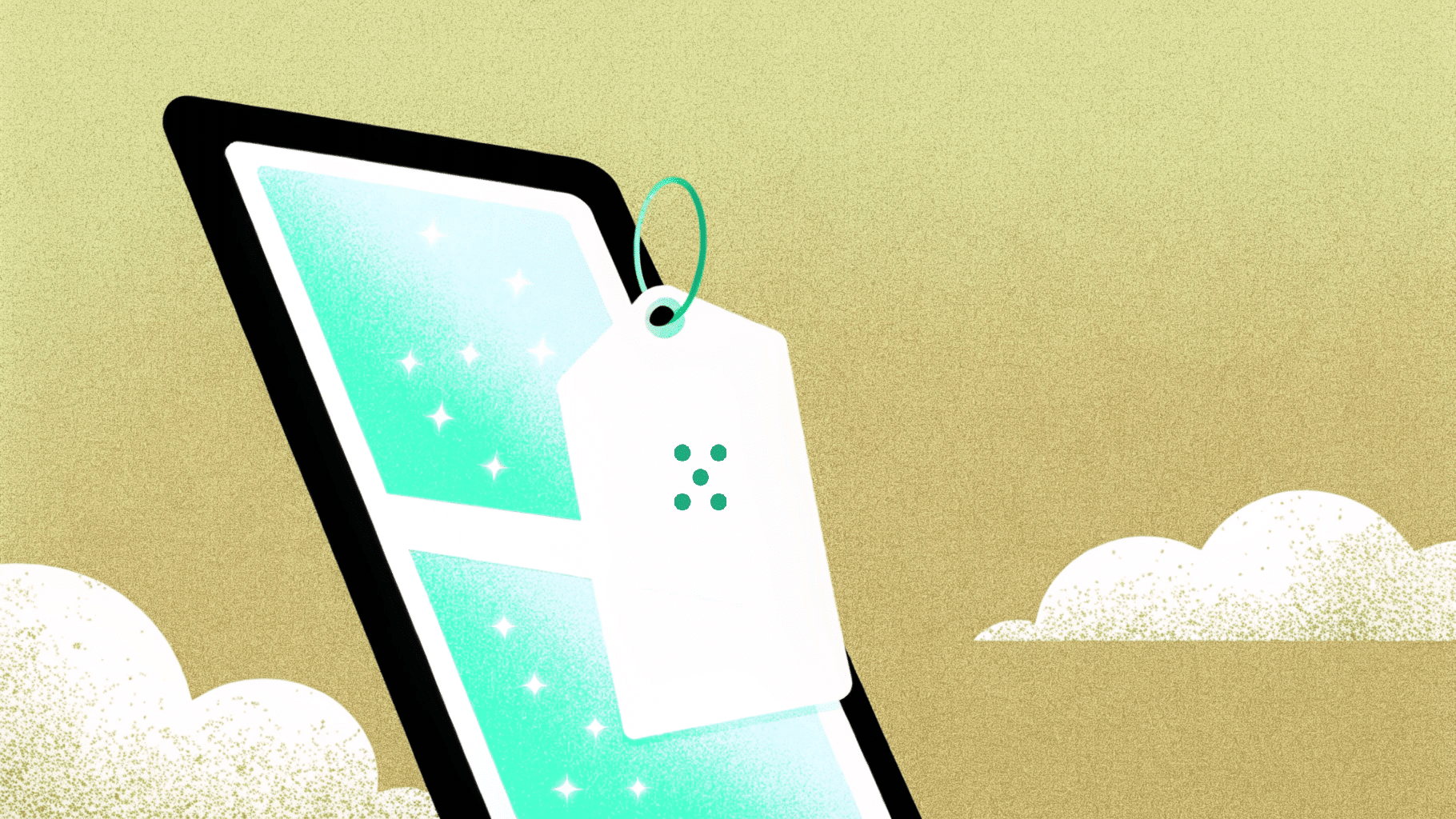 Illustration with a tablet and a price tag