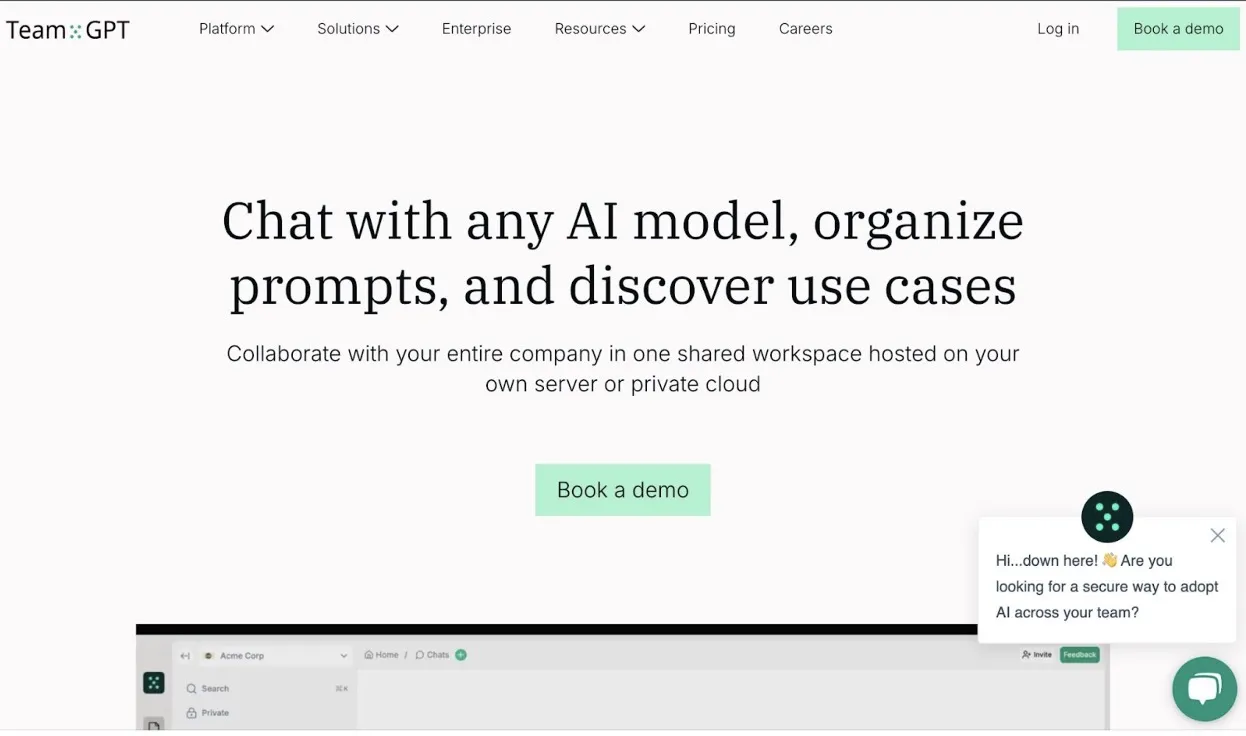 Screenshot of Team-GPT's landing page