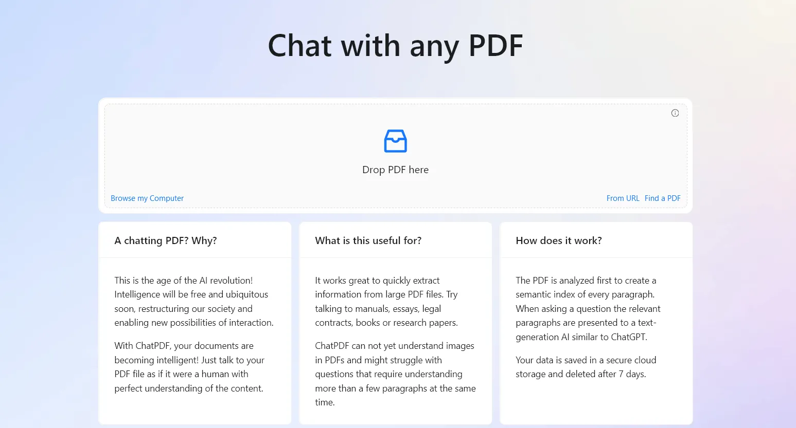 ChatPDF's landing page