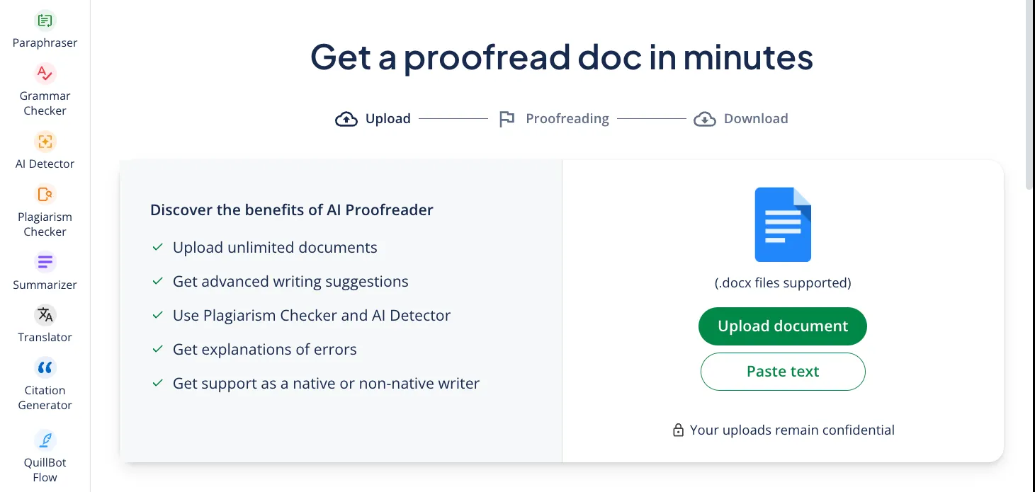 QuillBot Pro's proofreading feature
