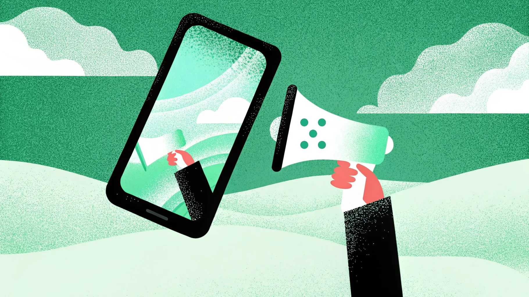 illustration with a megaphone and a phone