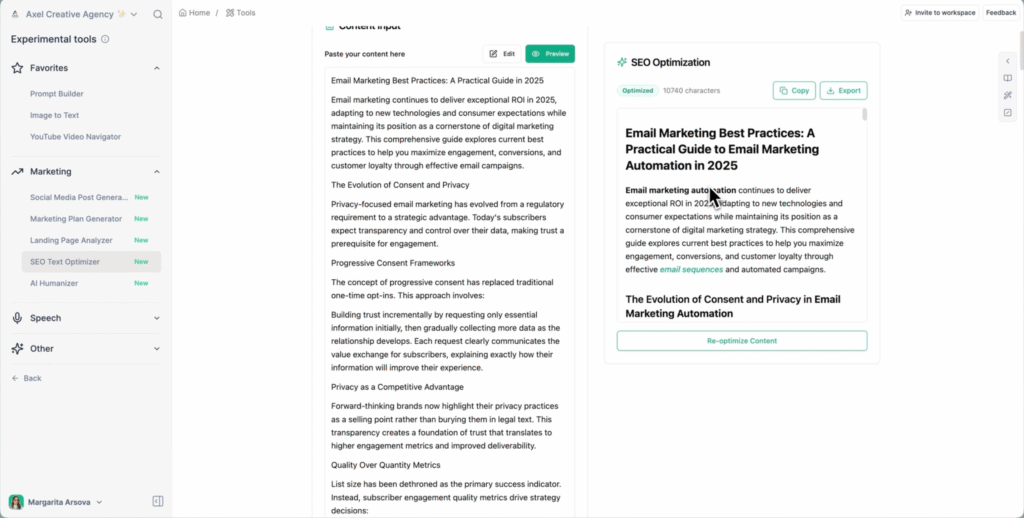 Optimized article with SEO tool