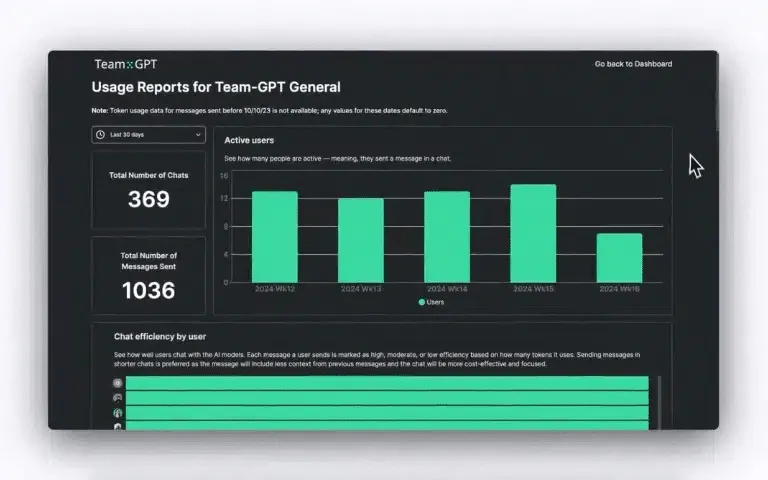 Team-GPT's usage analytics generated a real-time report