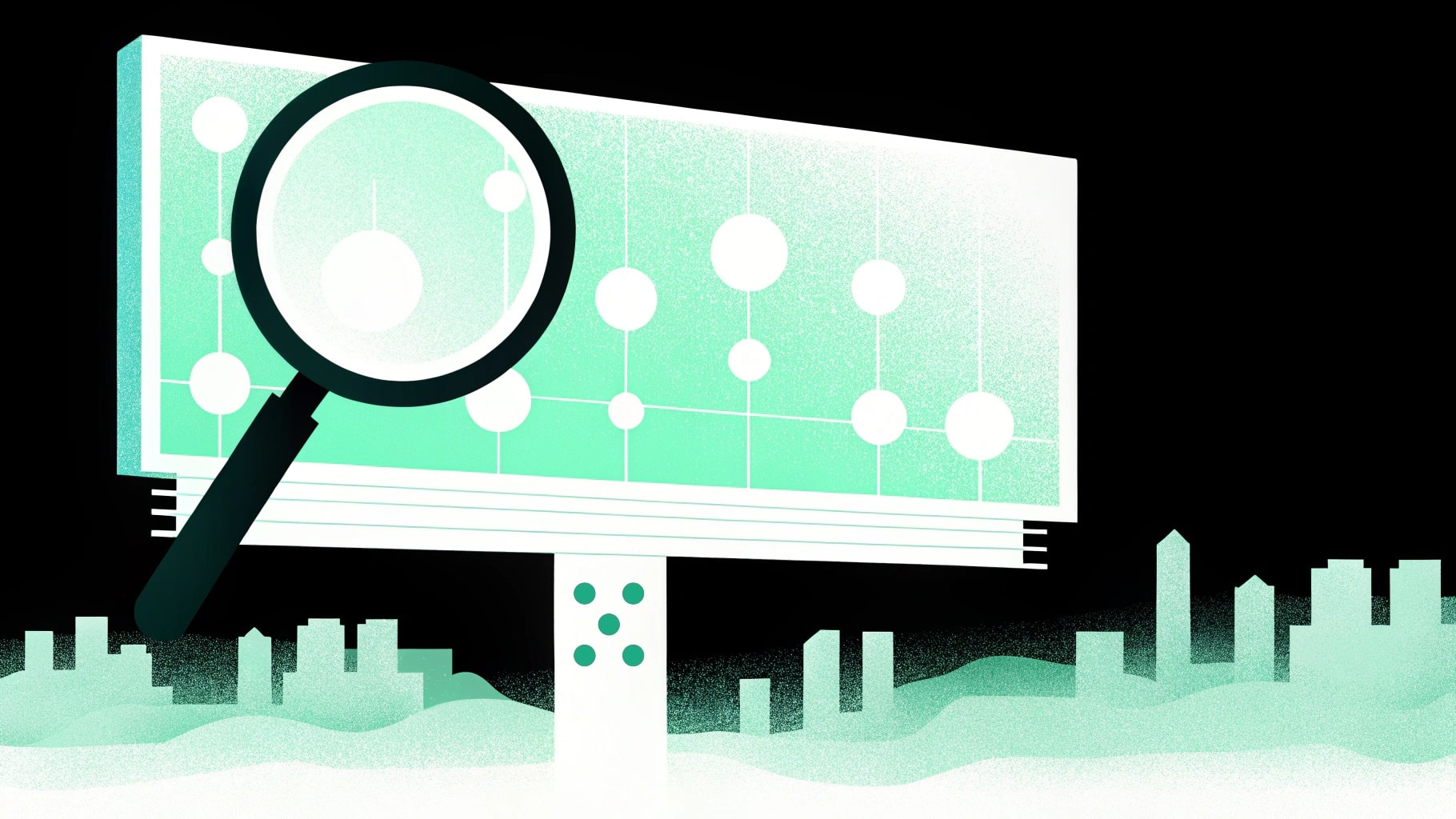 infographic of an animated billboard with magnifying glass
