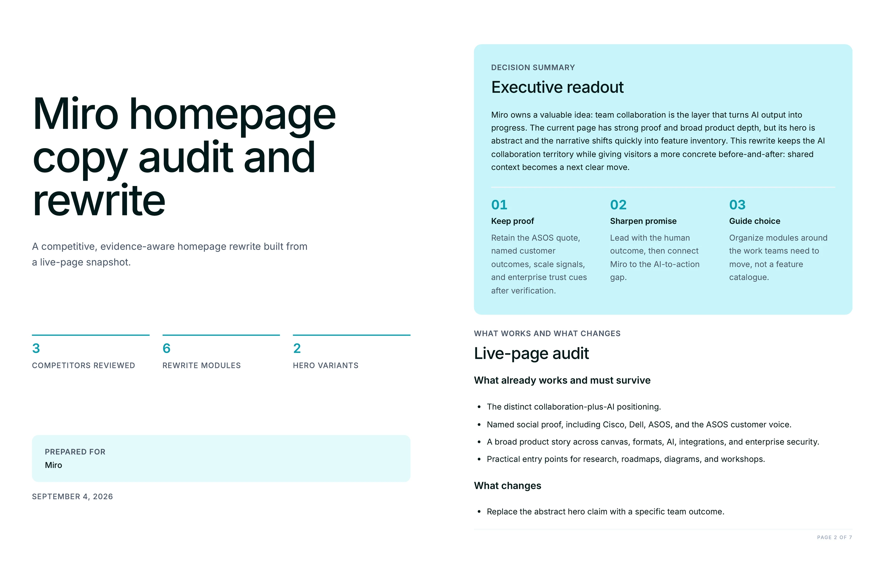 Audit cover and executive readout