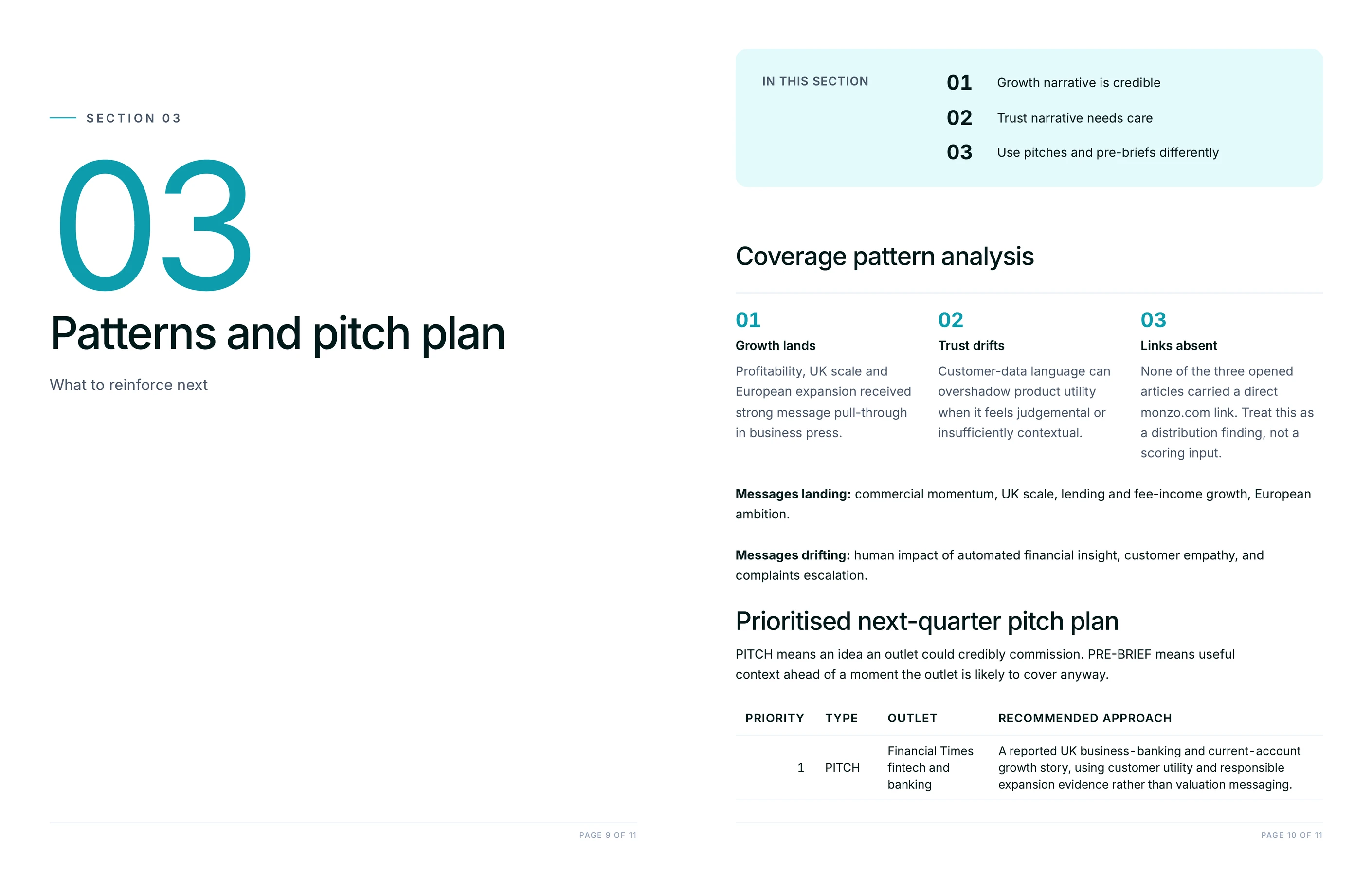 Pitch and pre-brief plan