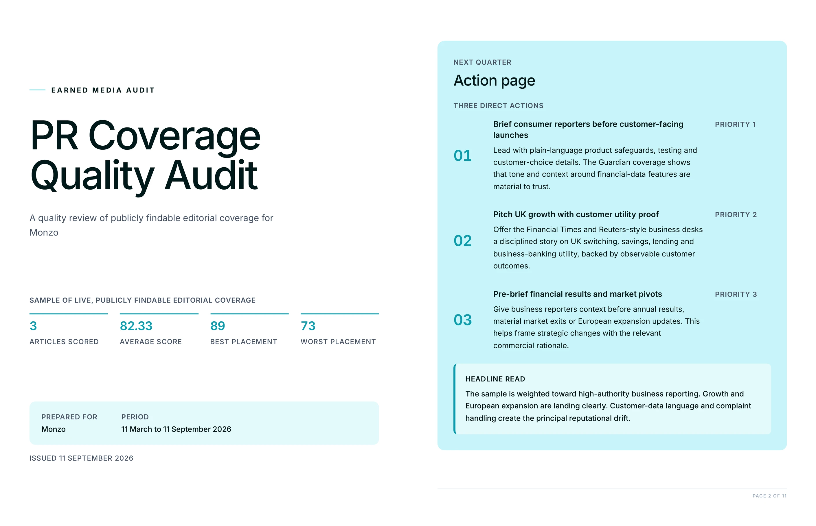 Audit cover and action page