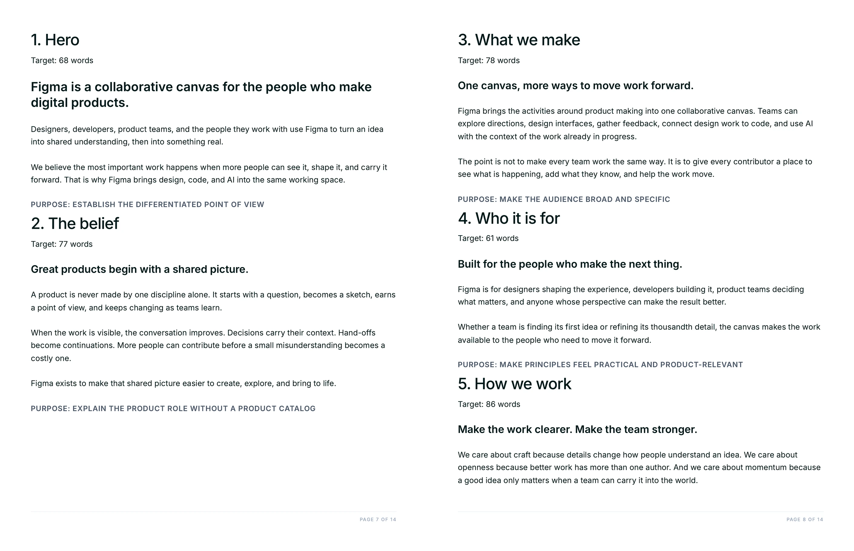 Section-by-section About Us page copy with purpose and word counts