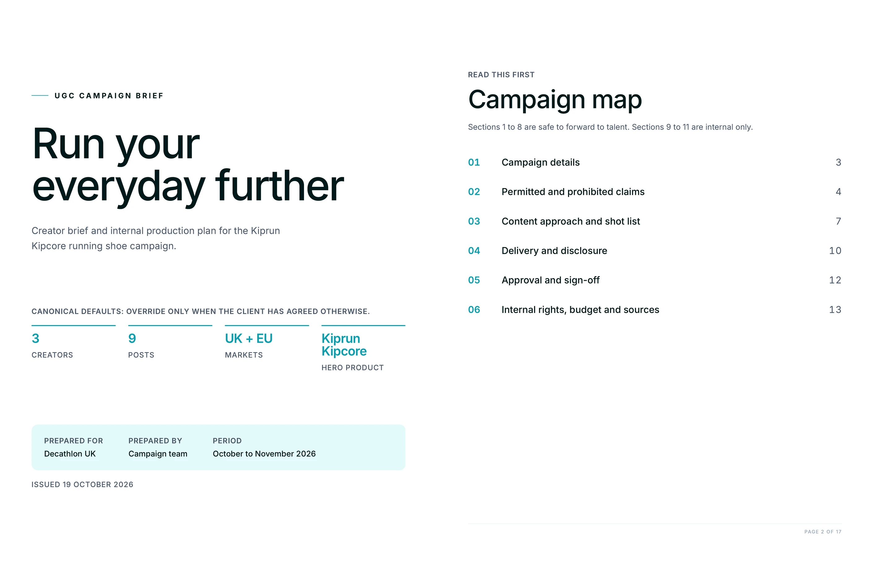 UGC creator brief cover and campaign map