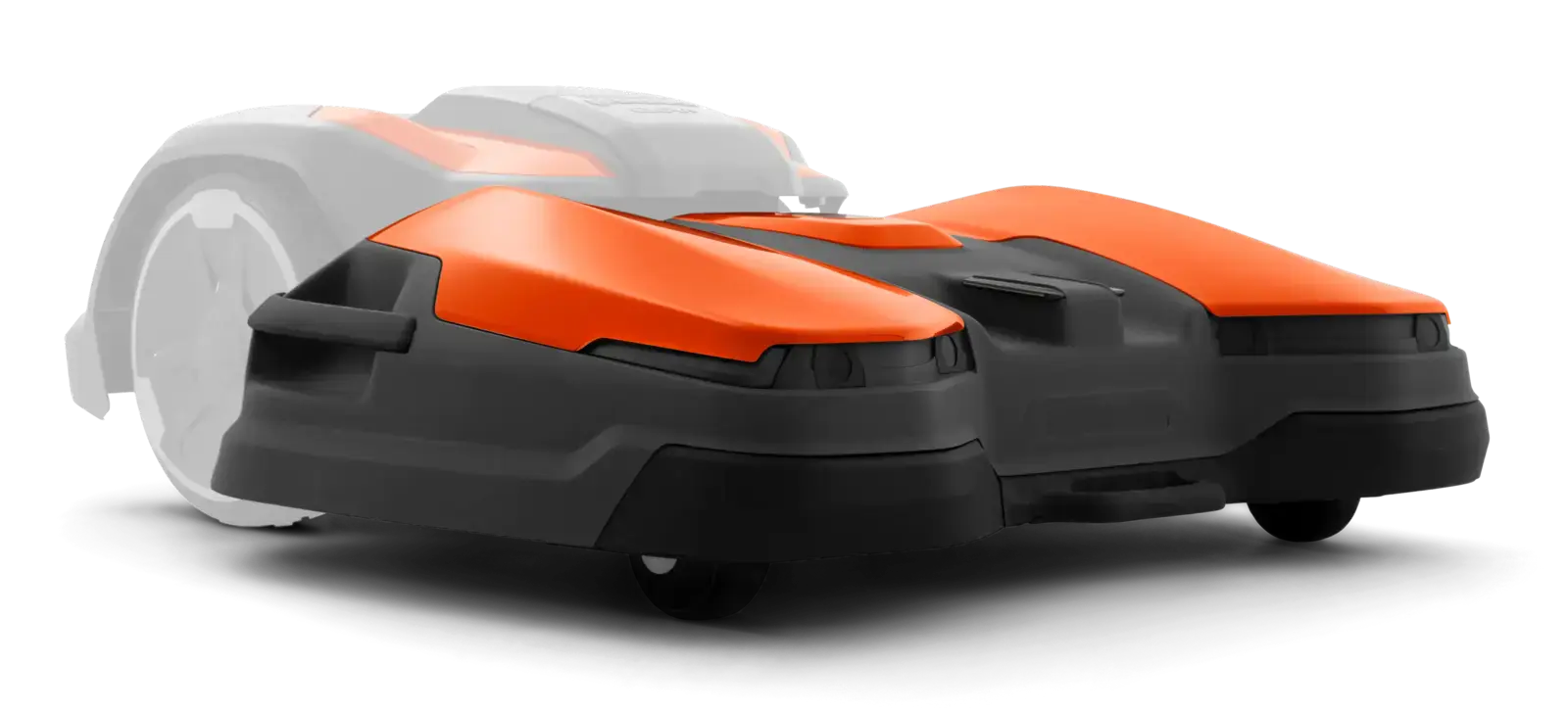 Husqvarna CEORA 43L Mähdeck in Orange und Schwarz, Detailansicht für Rasenroboter, zur automatischen Rasenpflege.