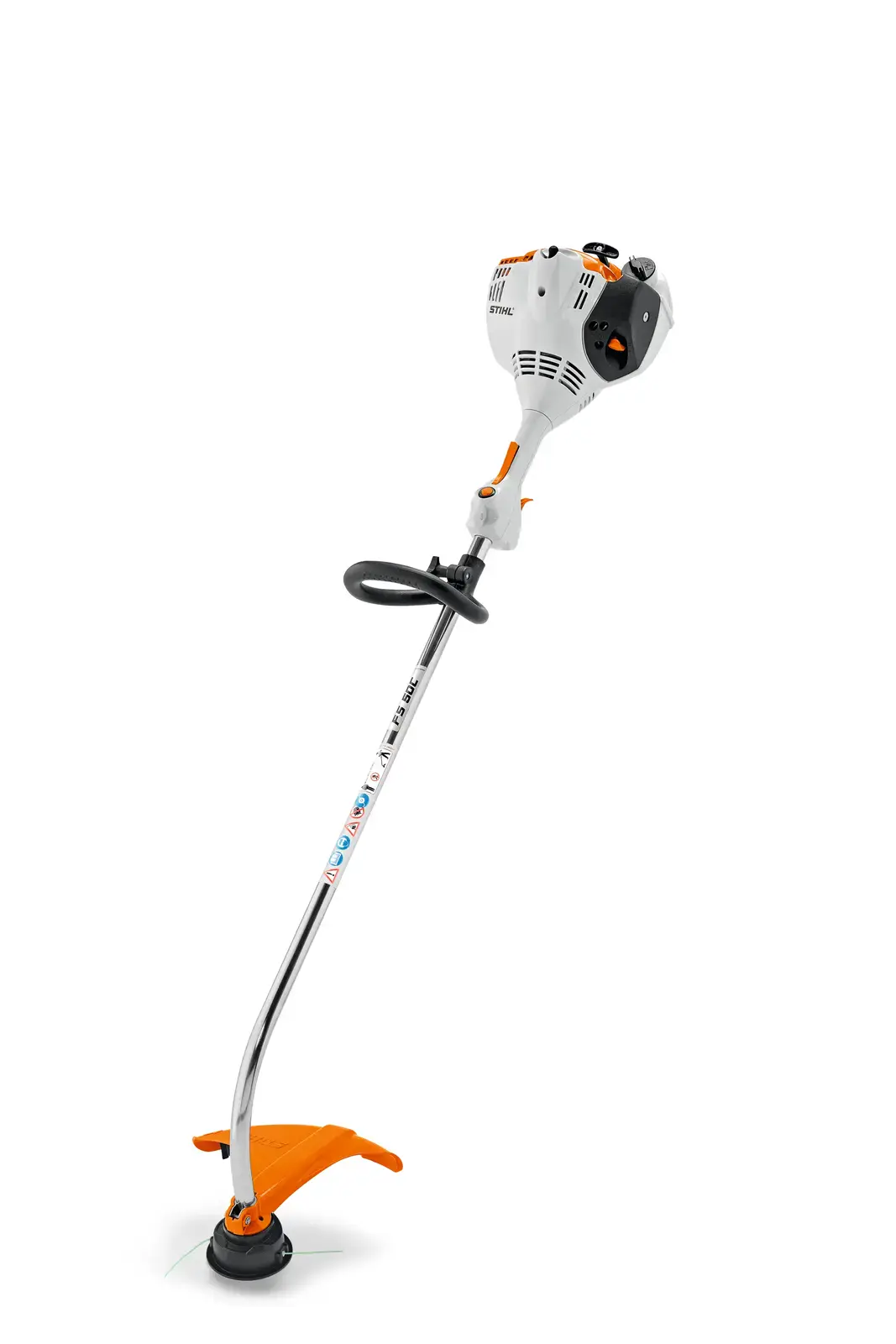 STIHL FS 50 C-E Rasentrimmer, Motorsense für Rasenpflege, freigestellt vor weißem Hintergrund.
