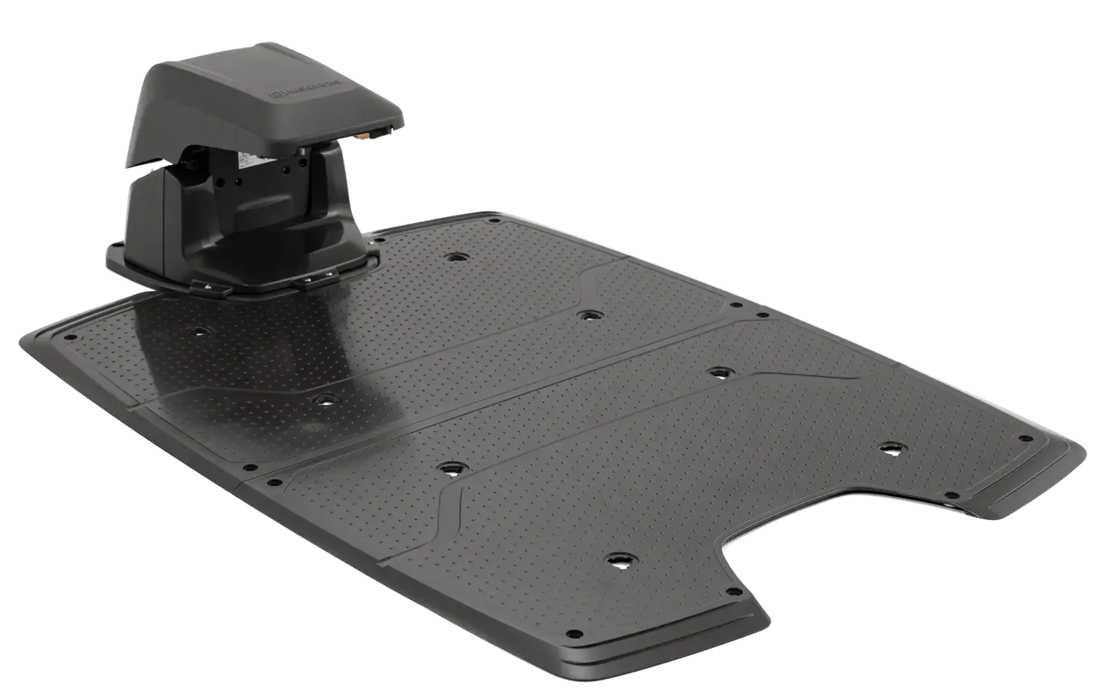 CEORA CS4 Ladestation für Mähroboter, schwarze Basis mit Ladeeinheit, detaillierte Ansicht für barrierefreie Nutzung.