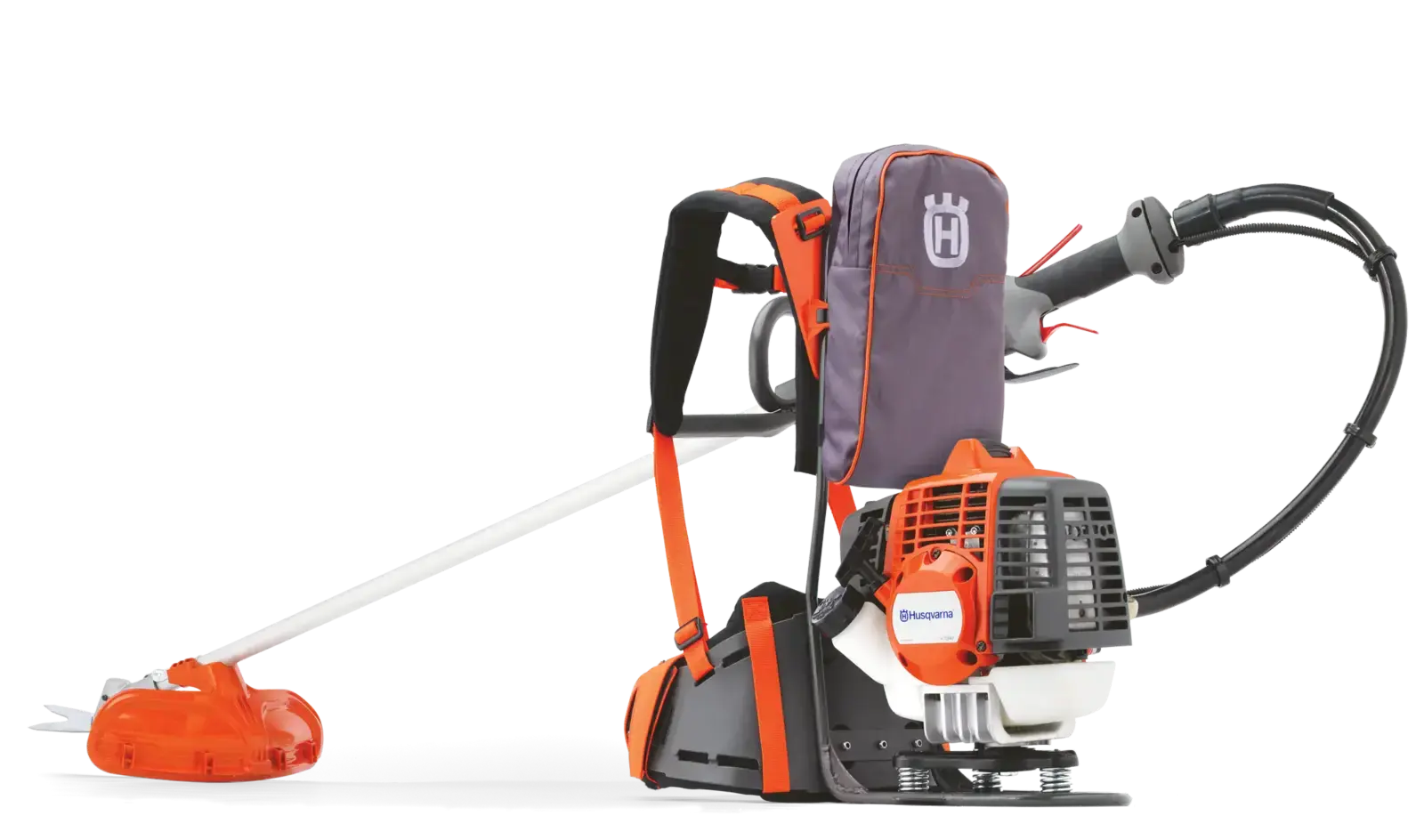 Husqvarna 553RBX Motorsense mit Rückentrage, orange und schwarz, für komfortables und effizientes Arbeiten im Garten.