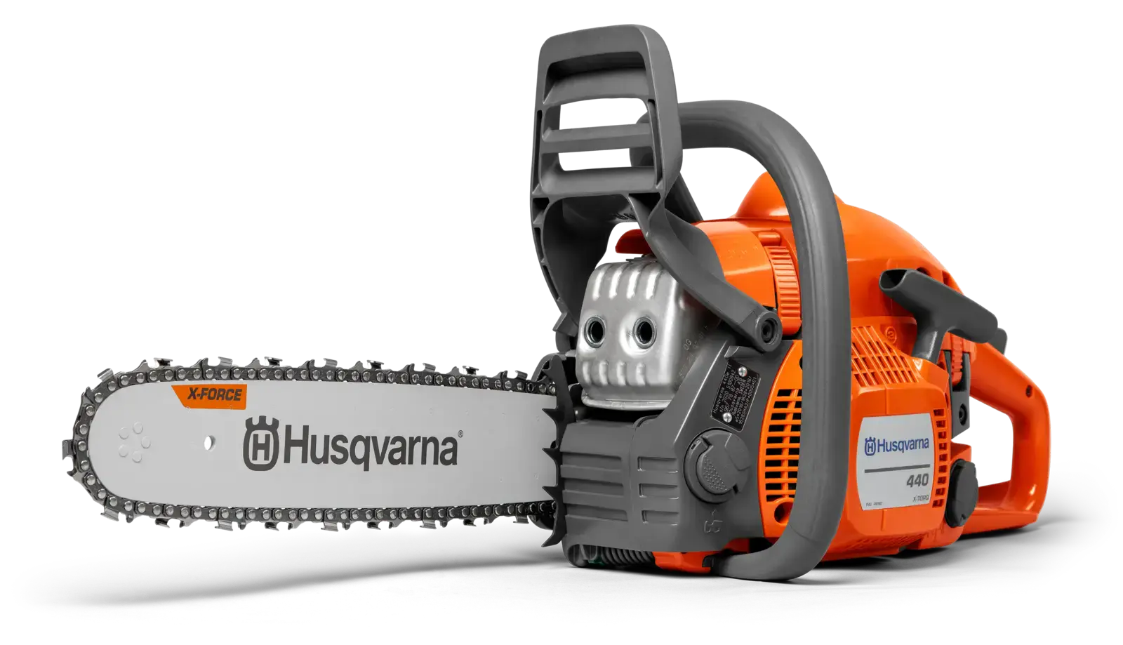 Husqvarna 440 MARK II Motorsäge, orange, mit X-Force Schwert. Ideal für Baumpflege und Brennholz. Produktbild für Kettensägen Informationen.