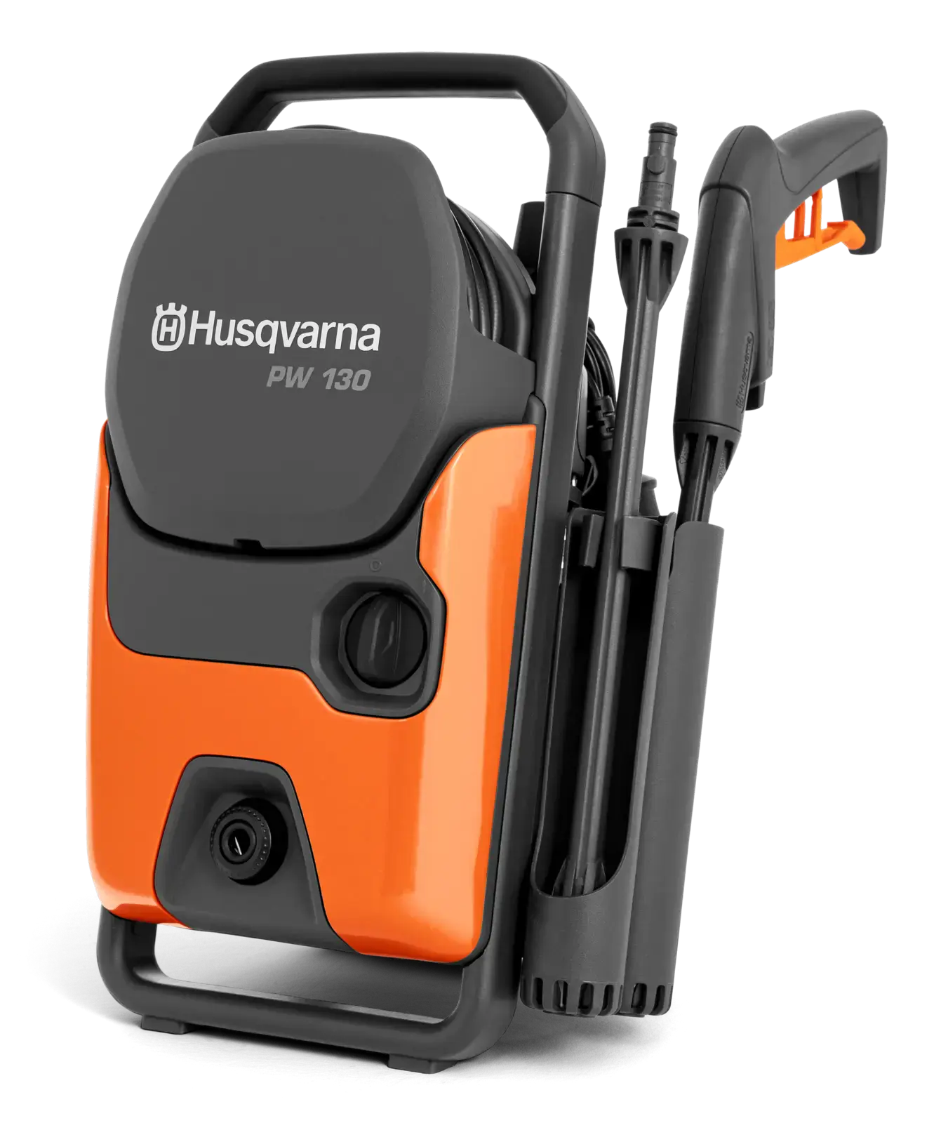 Husqvarna PW130 Hochdruckreiniger, grau und orange, mit Sprühpistole und Zubehör, für Haus und Garten Reinigung