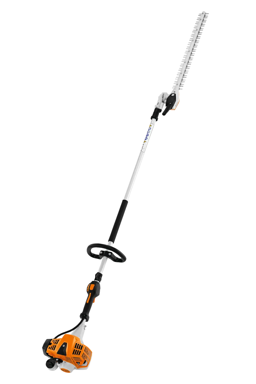STIHL HL 94 C-E Hochentaster mit Teleskopschaft und Schneidwerkzeug für hohe Hecken, zur einfachen Gartenpflege, Freisteller auf Schwarz.