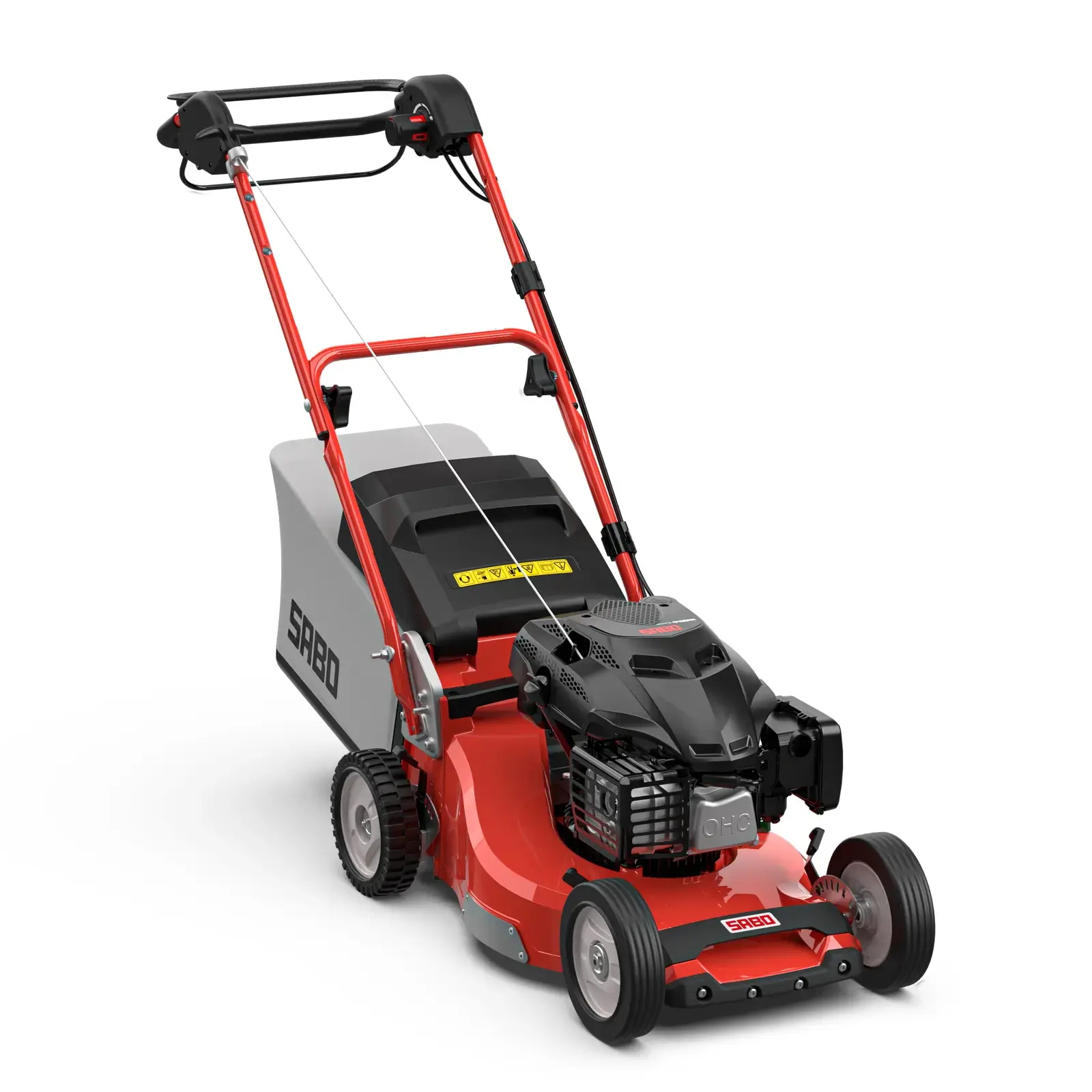 SABO 47-PRO VARIO Rasenmäher, rot, mit Grasfangkorb, für präzises Rasenmähen und komfortable Gartenarbeit.