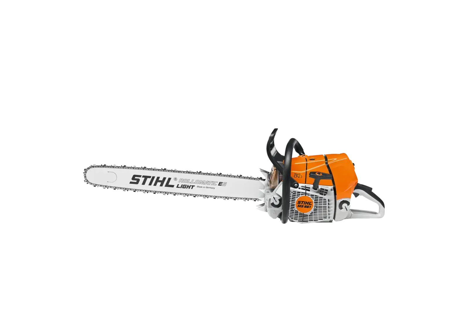 STIHL MS 661 C-M Motorsäge, orange-weiß, mit Rollomatic E Schwert, professionelles Werkzeug für anspruchsvolle Sägearbeiten.
