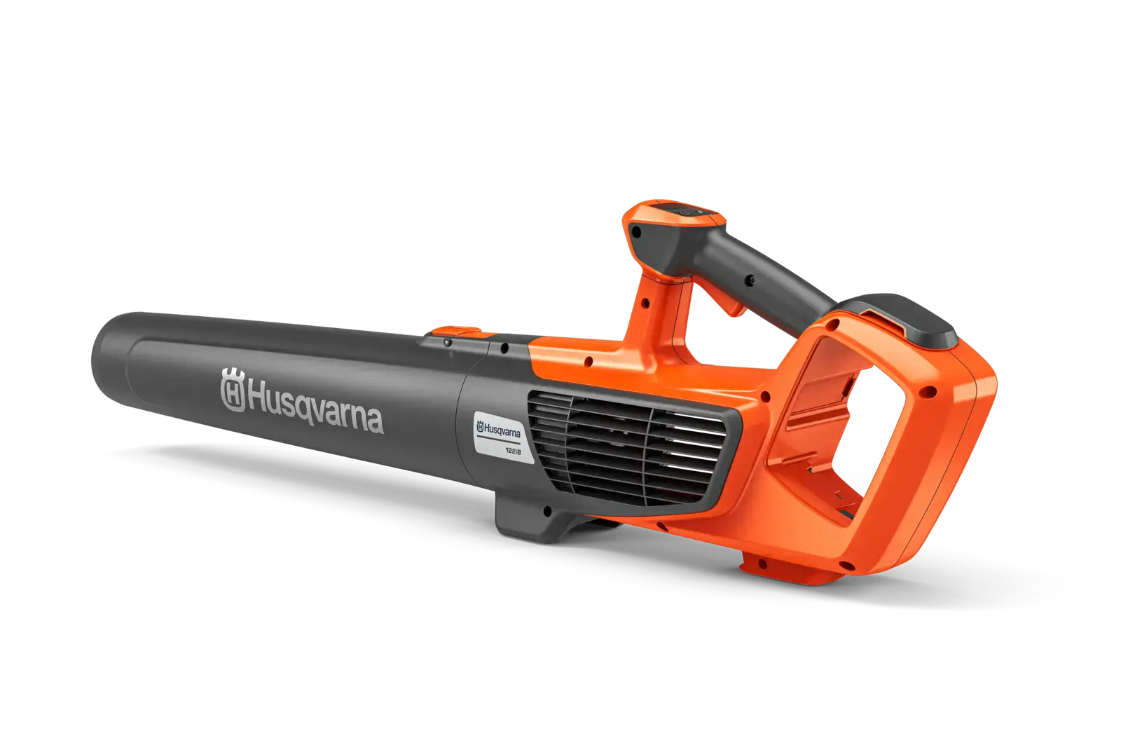 Husqvarna 122IB Akkugeräte: Leichter Akku-Laubbläser in Grau und Orange für die Gartenpflege.