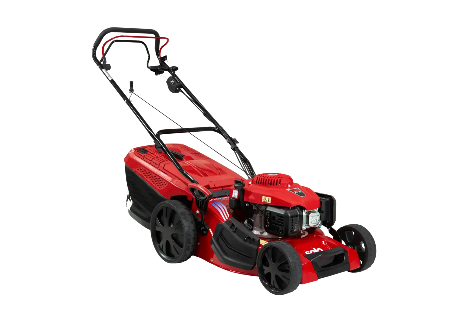 Roter Solo by ALKO 4731SP-A Benzin-Rasenmäher. Robuster und leistungsstarker Gartenmäher für präzises Rasenmähen.