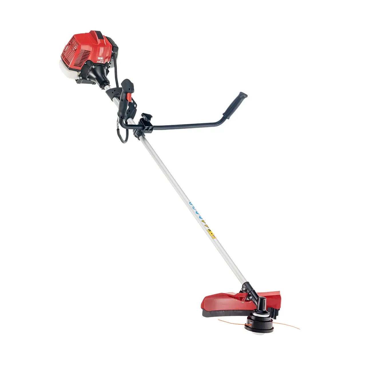 Solo by Alko 140B Benzingeräte Motorsense, rot-silber, mit Fadenkopf und ergonomischem Griff. Für Rasenpflege.