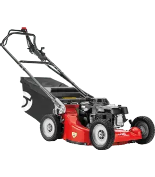 Solo by ALKO 548K Benzin-Rasenmäher, ein roter Rasenmäher mit schwarzem Fangkorb und leistungsstarkem Motor, bereit für die Rasenpflege.