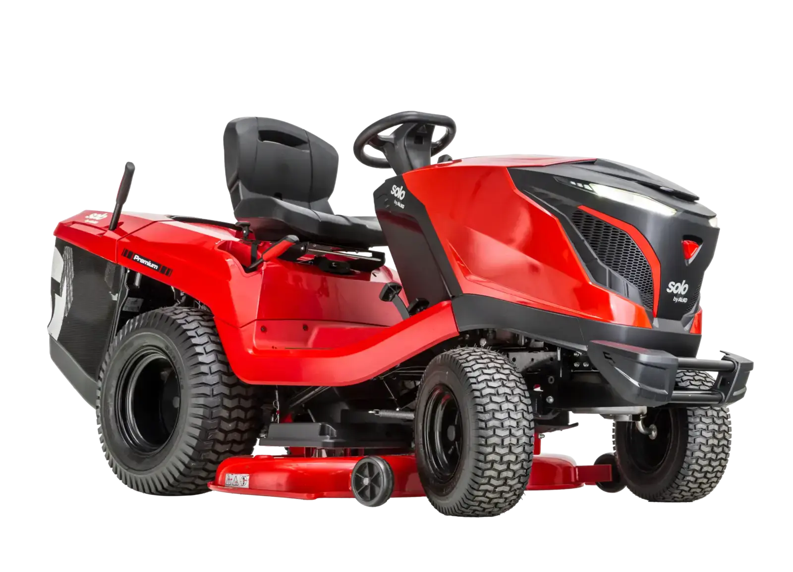 Roter Solo by Alko T24-125.4HD V2 SD Benzingeräte Rasentraktor in modernem Design. Ideal für effiziente Rasenpflege und komfortables Mähen großer Gärten.