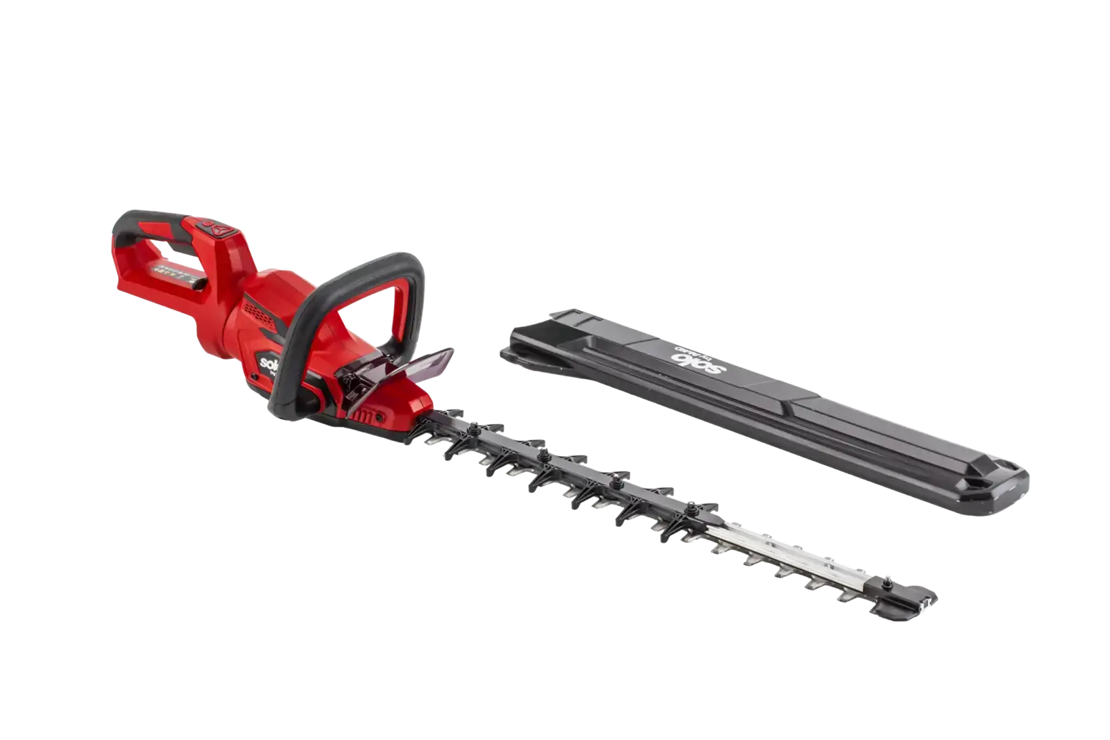 Rote Solo by Alko HT3660 Akkugerät Heckenschere mit scharfer Klinge und Klingenschutz. Ideal für die kabellose Pflege von Hecken und Sträuchern.