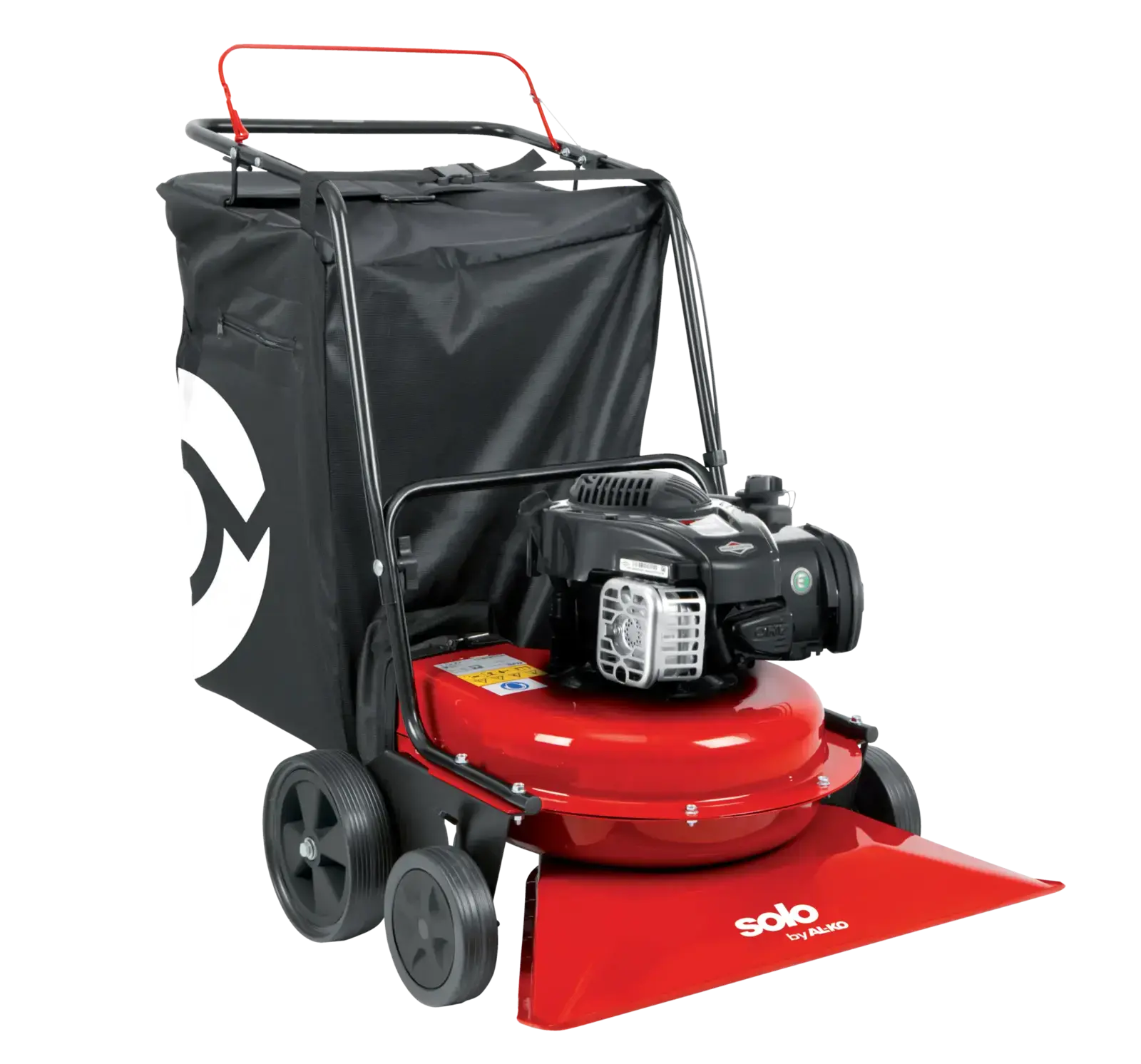 Roter Solo by Alko 750P Benziner-Laubsauger mit Briggs & Stratton Motor und schwarzem Fangsack auf Rädern für komfortable Gartenarbeit.