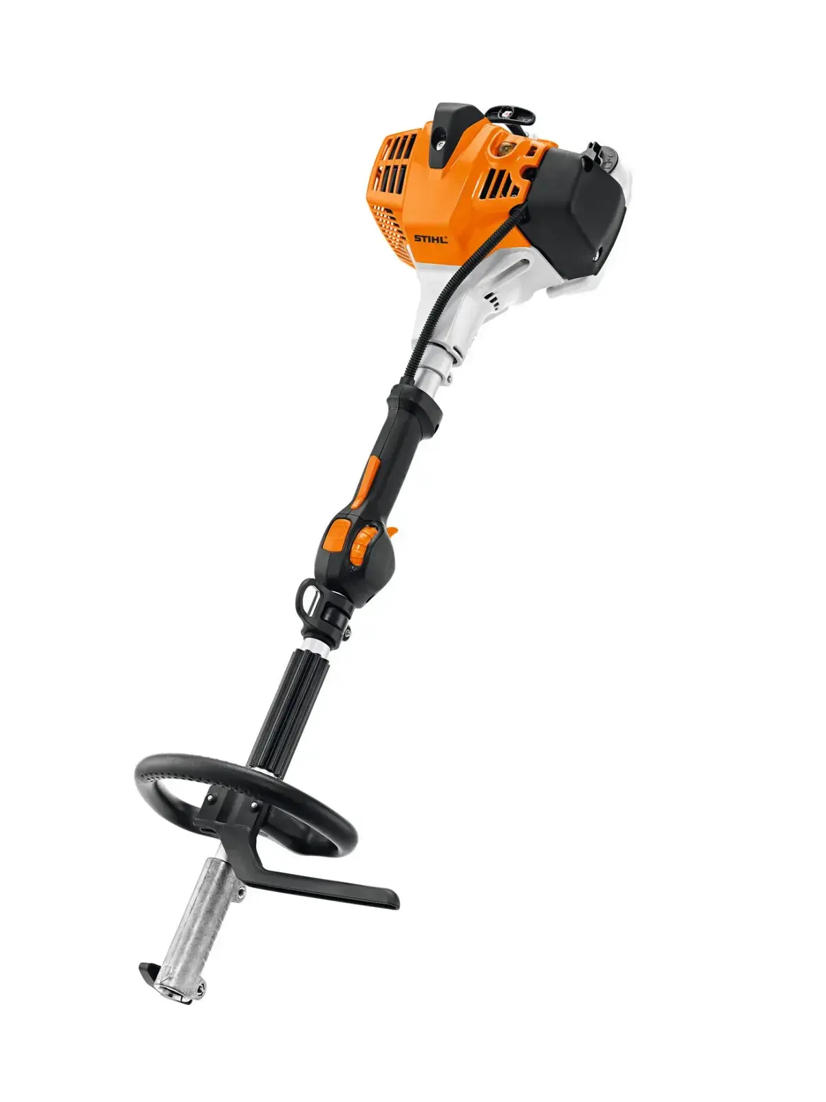 STIHL KM 94 R-CE KombiMotor, orange und weiß, mit Bedienelementen und schwarzem Rundumgriff, für verschiedene Gartengeräte-Aufsätze.