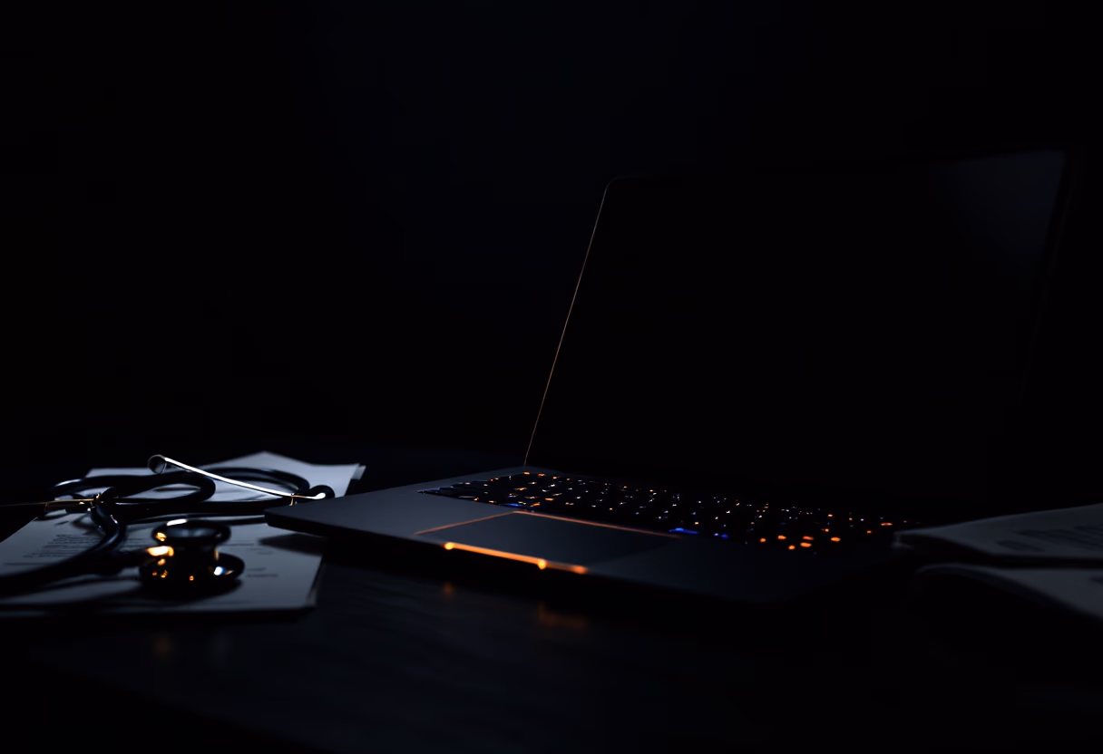 [background image] image of an open laptop in an office (for an ai healthcare company)