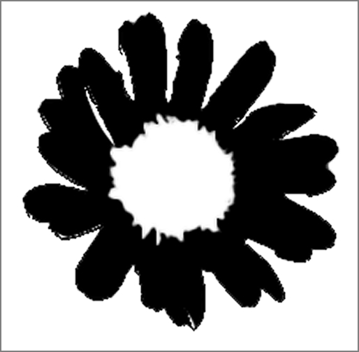 A revered black and white vector of a daisy flower