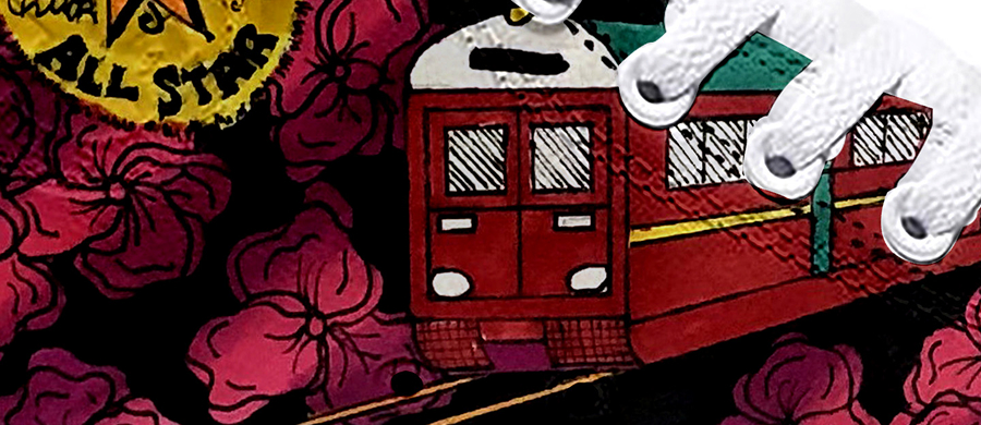 A red train close up of the shoe design