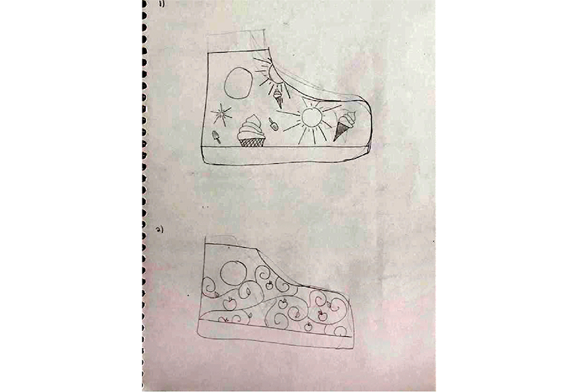 The first initial sketch of the shoe design process