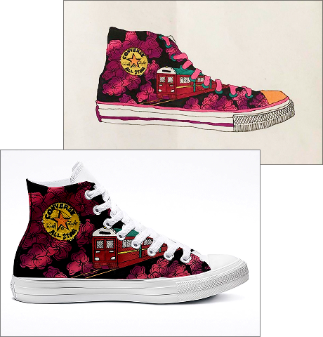 A two-photo collage of the shoe design