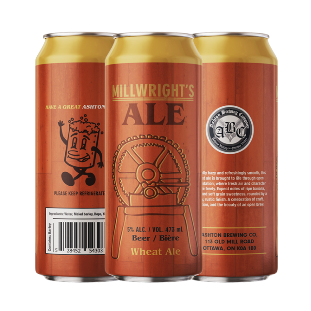 beer can design named millwright's ale for ashton brewery